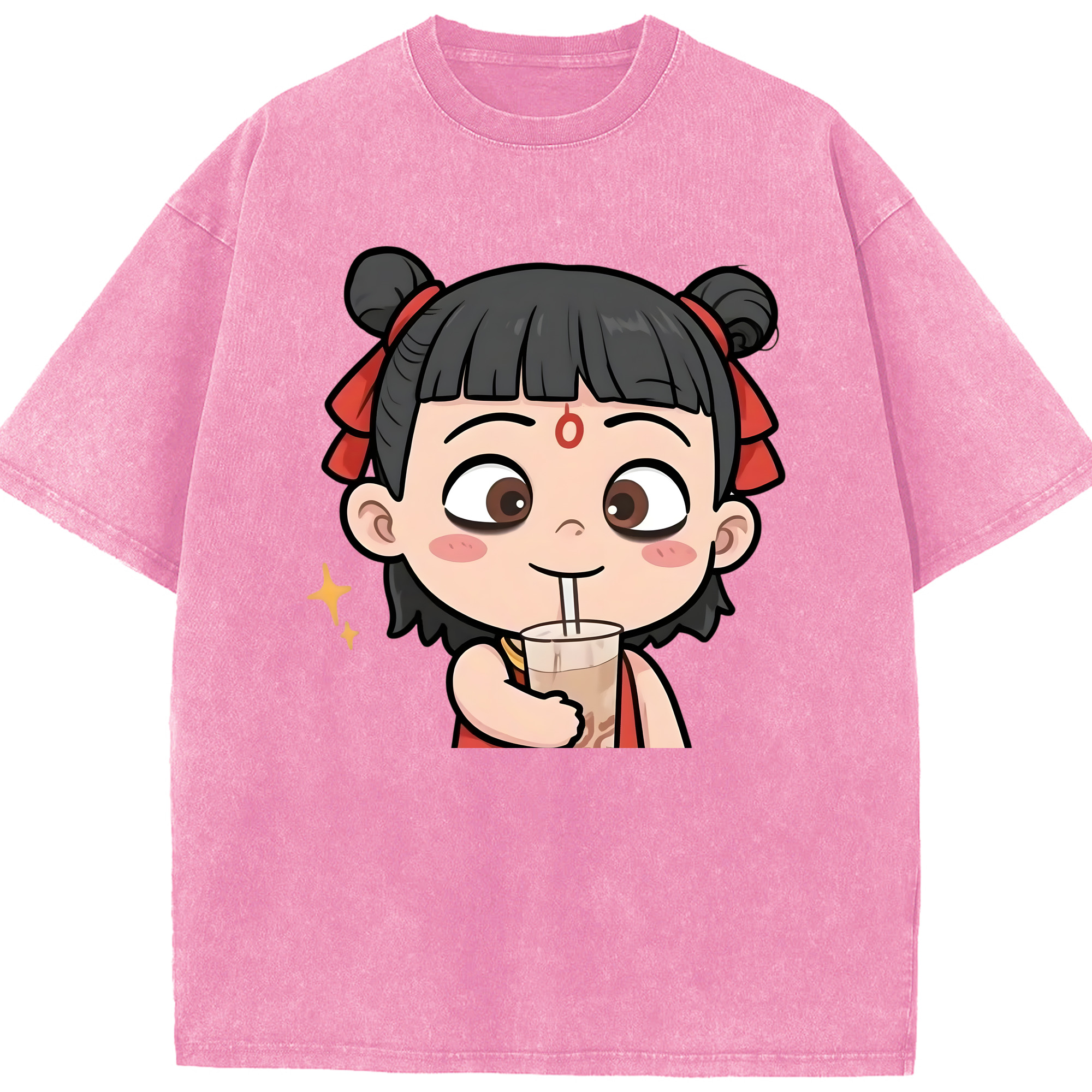 （画像用） Ne Zha 2 ナタ 魔童の大暴れ 綿100% ヴィンテージ風 半袖Tシャツ（フロントプリント）